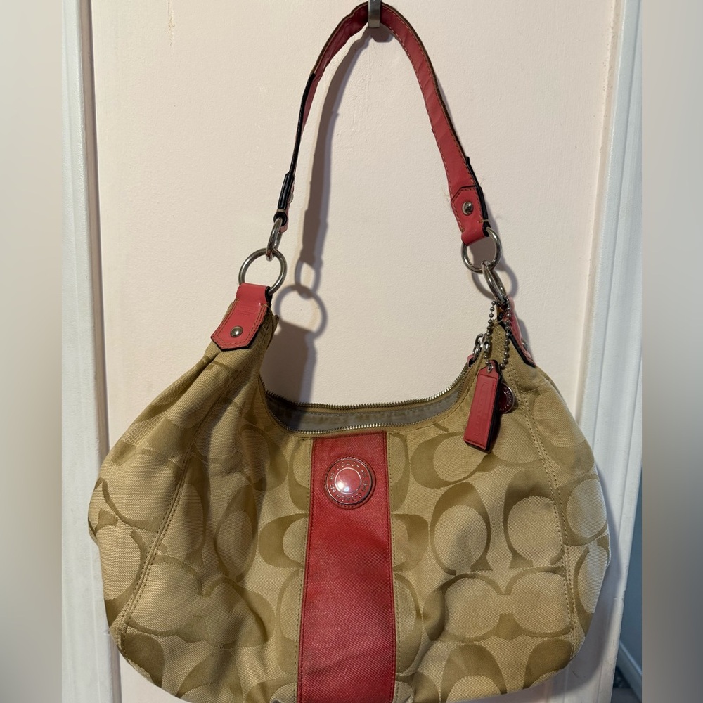Pink and tan coach bag